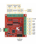 Top view of 4 Axis USB Mach3 CNC Controller Card with 100KHz plug and play breakout board, showing input/output ports and connections.