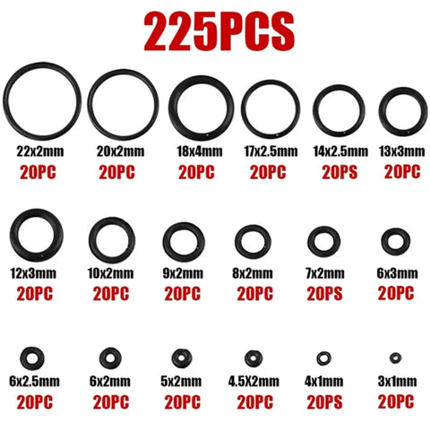Assorted oil-resistant rubber O rings from Oil Resistant Rubber O Rings And Washers Seals Assortment Kit With Plastic Case Three Quarter Set Watertight Gasket Set For Automotive Home And Workshop Repairs Mixed Sizes For Quick Fixes.