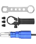Top Tier Cordless Drill Rivet Nut Adapter Kit Featuring Super Durable Aluminum Alloy Construction With Comfort Grip Handle For Easy Furniture Build And On The Fly Mechanical Work Using Reliable Fastener Tools, blue rivet nut adapter set with handle and bits