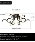 Six Light Dimmable LED Ceiling Light Fixture With Octopus Geometric Design Semi Flush Mount Chandelier dimensions image