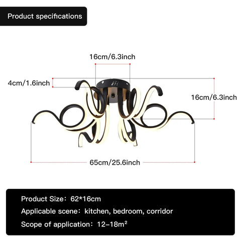 Six Light Dimmable LED Ceiling Light Fixture With Octopus Geometric Design Semi Flush Mount Chandelier dimensions image