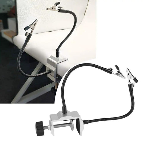 Beefy Flexible Metal Arm Soldering Clamp With Adjustable Multi Angle Stand for Electronics PCB DIY Projects, 9.84 inch arm, attached to desk