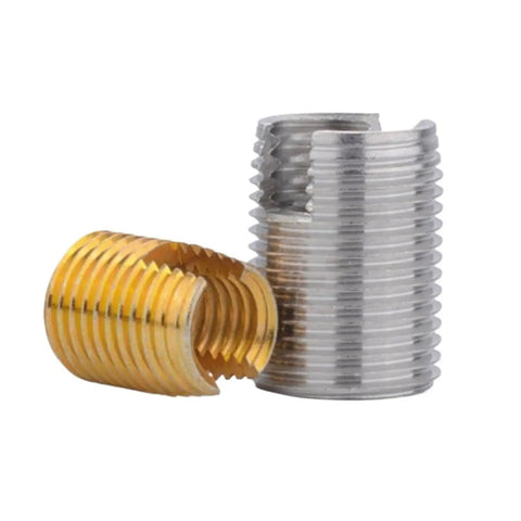 Self tapping thread inserts in silver and gold colors, for M2 to M16 repair. Snag A Solid Fix With These Cool Self Tapping Thread Inserts For M2 To M16 Repair.