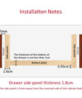Installation diagram for Heavy Duty Soft Close Drawer Slides 200 To 450mm showing side panel and bottom plate layout