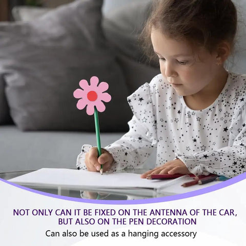 Pink Daisy Car Antenna Topper Totally Cute Aerial Ball Roof Ornament For Women And Men EVA foam decor on a pen with child drawing