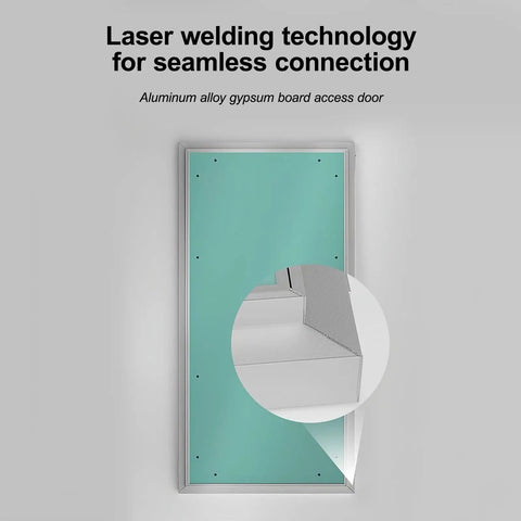 Kick Ass Heavy Duty Aluminum Alloy Wall Access Panel Attic Hatch Door with laser welded turquoise gypsum surface.