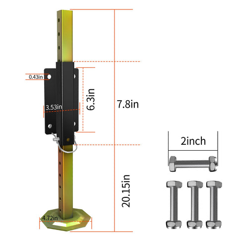 Keep Your Rig Rock Solid With Boss Grade Telescoping Stabilizer Jacks 2500 Lb Capacity, detailed dimensions and screw mount kit.