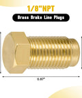 Brass 1/8" NPT brake line plug with hex head for M10x1.0 ports; pack of 2.