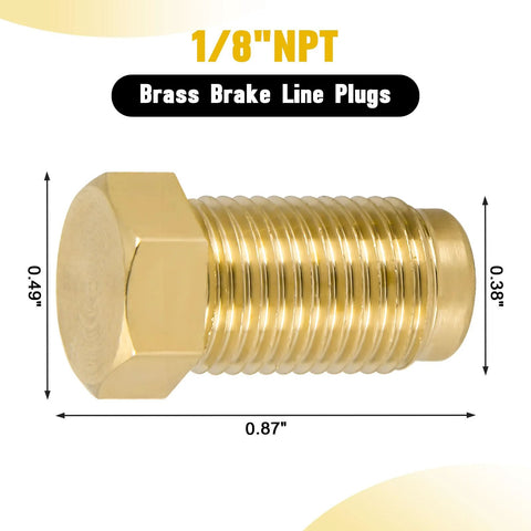 Brass 1/8" NPT brake line plug with hex head for M10x1.0 ports; pack of 2.
