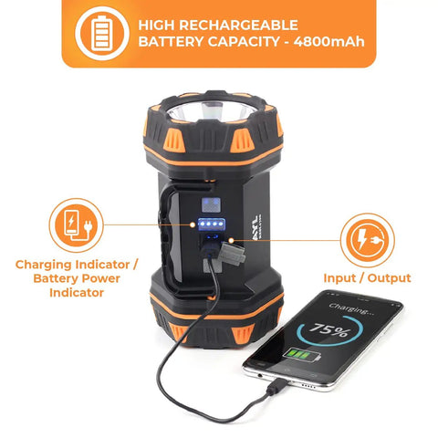 Rechargeable LED Camping Lantern And Flashlight With 4800mAh Power Bank, 8 Light Modes, Waterproof For Outdoor Use, charging a phone