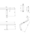 Technical drawing of Stainless Steel S Shaped Tool Rest Set For Woodturning Lathe Bowls with dimensions and details.
