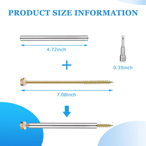 Size diagram of 10 Pack 7 Inch Gutter Screws With Stainless Steel Sleeves And Set Nails, showing length and width dimensions.