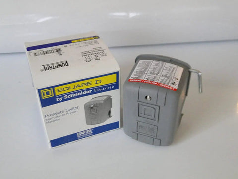 Air And Water Pump Pressure Switch 9013FSG2J24M4 For Motor Control and Easy Hookup in NEMA 1 housing next to packaging