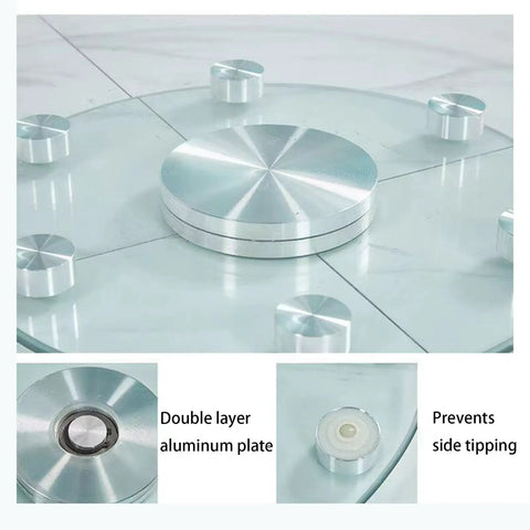 Tempered Glass Lazy Susan Turntable with double layer aluminum plate, anti-tip design, for dining tables, 360 degree rotation