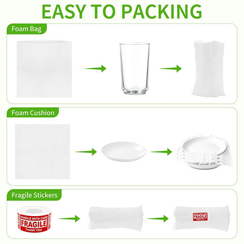 Diagram showing 500 Pack Dish Packing Supplies With Foam Wrap Pouches And Sheets For Moving Dope Set Of Assorted Sizes use