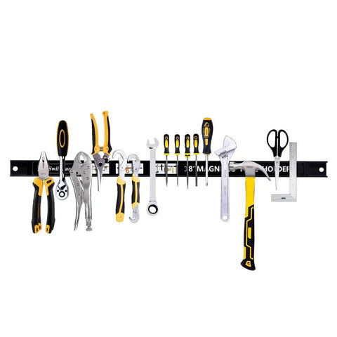 Heavy Duty Magnetic Tool Holders 18 Inch 8 Pack With Mounting Brackets And S Hooks Wall Mount Magnetic Bar Rack For Wrenches Screwdrivers Hammers And More holding various tools