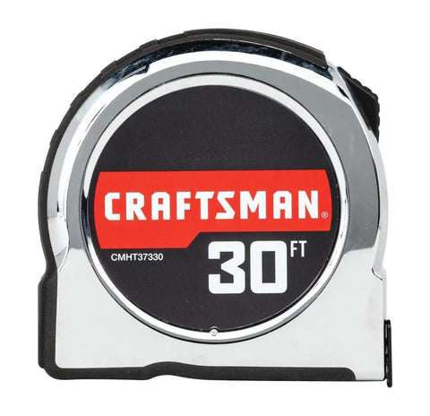 Chrome Classic Tape Measure With Rubber Overmold Grip And Durable Blade Coating For Long Life, 30 Foot Reach, Accurate Lock, CMHT37330S