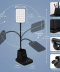 Lit Desk Lamp With Built In Wireless Charger And Pen Holder, Dimmable LED Desk Light for Home Office, showing flexible arm and adapter