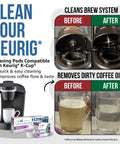 Before and after image showing Coffee Machine Cleaning Pods Kit With 24 Rinse Pods Eco Friendly Formula Removes Stale Coffee Residue And Stains