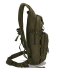 Side view of Army Green Camouflage Rucksack Backpack for Men and Women, Oxford Fabric Hiking Pack With 42x21x21 cm Size