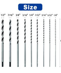 Front view of Sali 13-piece brad-point wood drill bit set, carbon steel, extra-long 11in, sizes 1/2in to 1/8in