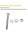 Heavy Duty M8 X 35Mm Hex Bolts Kit With Matching Nuts Flat Washers And Spring Lock Hardware In Rock Solid 304 Stainless Steel, showing hexagon bolt, nuts, washers.