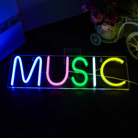 Music Neon Sign LED Wall Light Neon Letters For Bedroom Game Room Bar Club Party Decor Colorful Mood Lighting