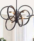 Contemporary 6-Light Hanging Chandelier in Matte Black and Brass Finish with Mid Century Geometric Pendant Design