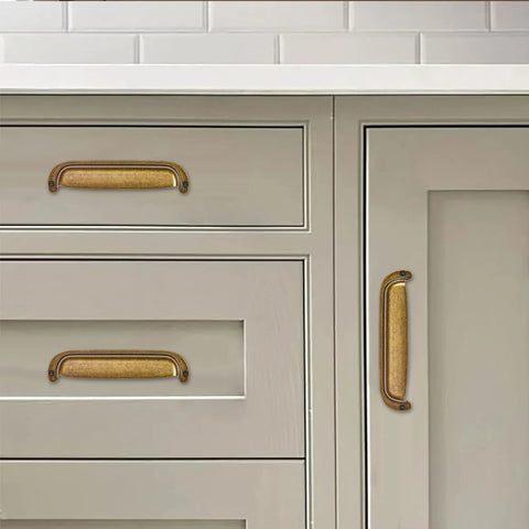 10 Pack 3 Inch Hole Center Vintage Drawer Pulls Antique Brass Cabinet Handles Cup Pulls on kitchen cabinets