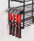 Rugged 4 Layer Heavy Duty Power Tool Organizer Rack With Wall Mount Drill Holder And Cordless Drill Charging Station Black