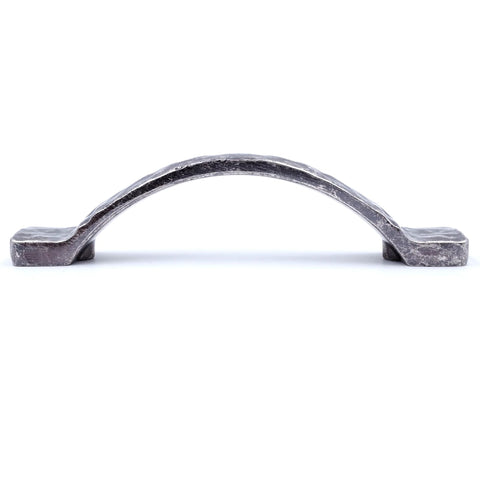 Arched Hammered Cabinet Pulls 6 Pack in Aged Silver With 3 Inch Hole Centers Rustic Solid Cast Handles Side View