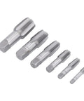 NPT Tap Set Six Piece Carbon Steel Pipe Threading Kit For Auto Shop Fixes Includes One Inch, Three Quarter Inch, One Half Inch