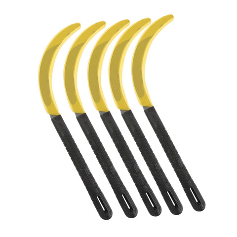 Five Piece Long Handle Garden Tool Set For Mowing And Weeding With Root Remover And High Carbon Steel Blades on white background