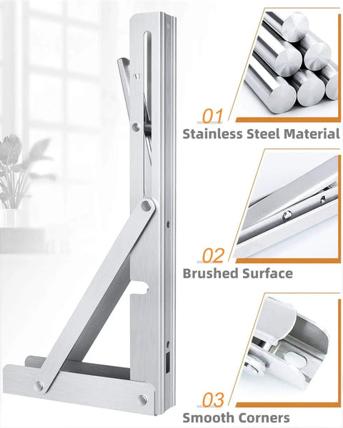 20 Inch Foldable Shelf Brackets For DIY Tables And Shelves Heavy Duty Stainless Steel 300 Lbs Per Pair Rust Proof