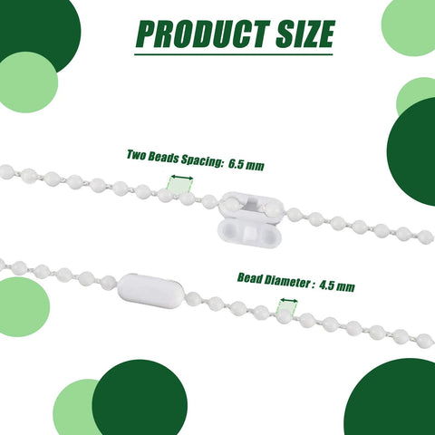 Product size diagram showing bead chain with 4.5mm diameter and 6.5mm spacing, part of Bead Chain Cord For Roller Blinds Replacement Parts White