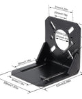 Universal motor mount bracket with precise measurements for CNC and 3D printers, steel construction 3mm thick, L-type design