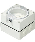 Rock Solid IP66 Weatherproof Outdoor Electrical Outlet For Garden Construction And Backyard Projects Hella Durable PC Housing close-up view.