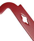 Close-up of Heavy Duty Stainless Steel J Hook Hive Tool 10.6 Inch Beehive Scraper And Frame Lifter, Red Handle Detail