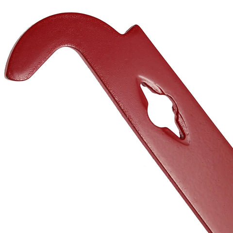 Close-up of Heavy Duty Stainless Steel J Hook Hive Tool 10.6 Inch Beehive Scraper And Frame Lifter, Red Handle Detail