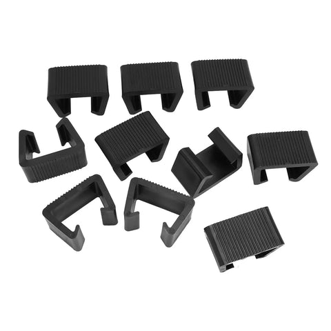Adjustable Outdoor Furniture Clips 10Pcs Rattan Clips Garden Sectional Sofa Fastener Clamp For Outdoor Patio Couch Chair Connection 5.25cm Slot Easy Install No Wobble, showing ten black ABS plastic clips on a white background