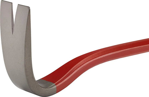 Close-up of Heavy Duty Wrecking Bar 15 Inch Steel Nail Puller For Demolition, Red Finished Ends To Prevent Marks, durable pry bar
