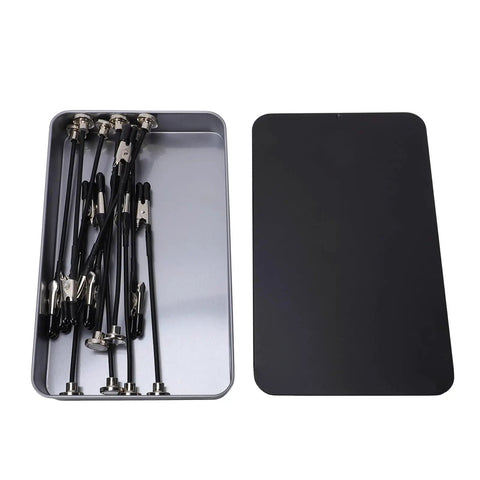 Sturdy Magnetic Helping Hands Hold Soldering Station with 12 flexible steel clips in metal tray for PCB tasks.