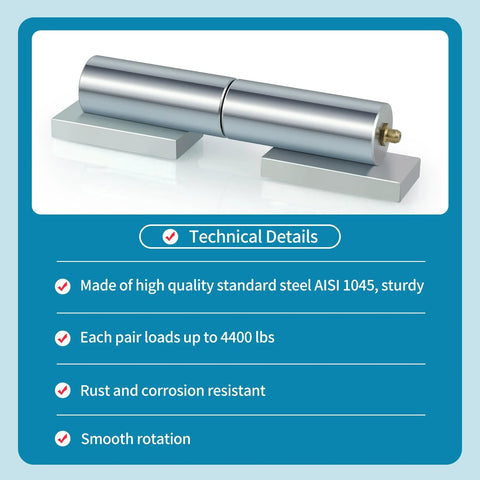 Heavy duty weld-on gate hinges made from AISI 1045 steel, rust resistant and can support up to 4400 lbs, ideal for swing and trailer lift gates.