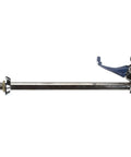 12 Inch Deck Mount Pedestal Glass Filler With One Half Inch NPT Male Shank, Adjustable Flow Torx Outlet, Dark Blue Arm, Side View