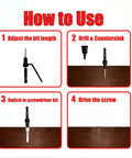 Must Have Countersink Drill Bit Set For Woodworking, 5 Pc Adjustable Counter Sink Bits In Sizes 4 6 8 10 12 usage instructions