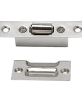 Stainless Steel Cabinet Roller Catch with Spring Ball Latch for Wooden Closet and Cupboard Doors includes screws, top view.