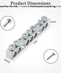Dimensions of 7 Terminal Ground Bar Kit For Square D Electrical Panels Two Pack; measurements and screws shown