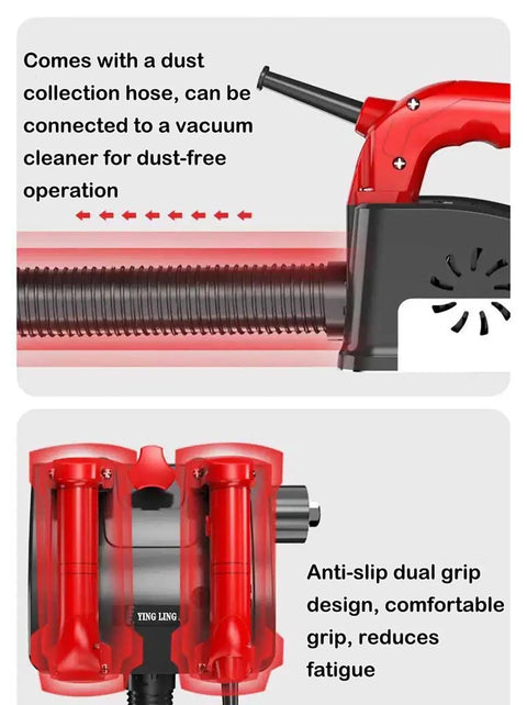 Heavy Duty Electric Wall Planer To Kick Back Dust, Handheld Power Scraper with dust collection hose and dual grip design.