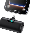 Slick Mini Portable Charger Power Bank 5000mAh Usb C Pd Fast Charging For iPhone 17 16 15 Series And Samsung Android displayed with LED charge indicator.