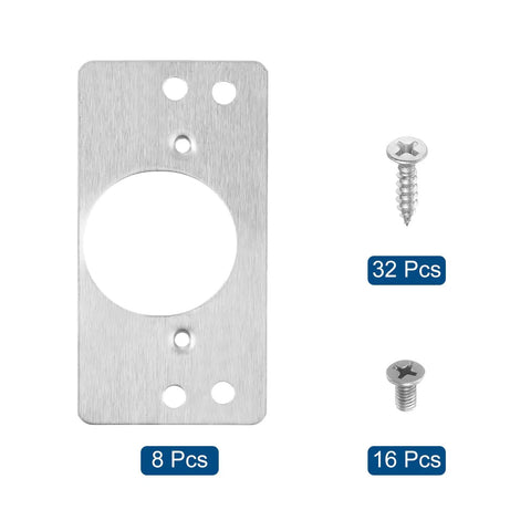 8 Piece Cabinet Hinge Repair Plate Kit 90x47 mm Stainless Steel Brackets With Screws For Wooden Doors And Kitchen Cupboards Repair And Upgrade Silver, including screws and plates displayed.